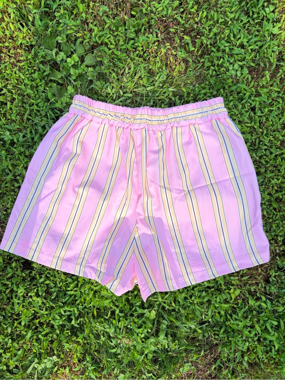 Women's Pink Striped Elastic-Waist Shorts